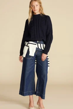 Amour Vert Celeste Cable Cotton Merino Sweater NavyBlue Hot