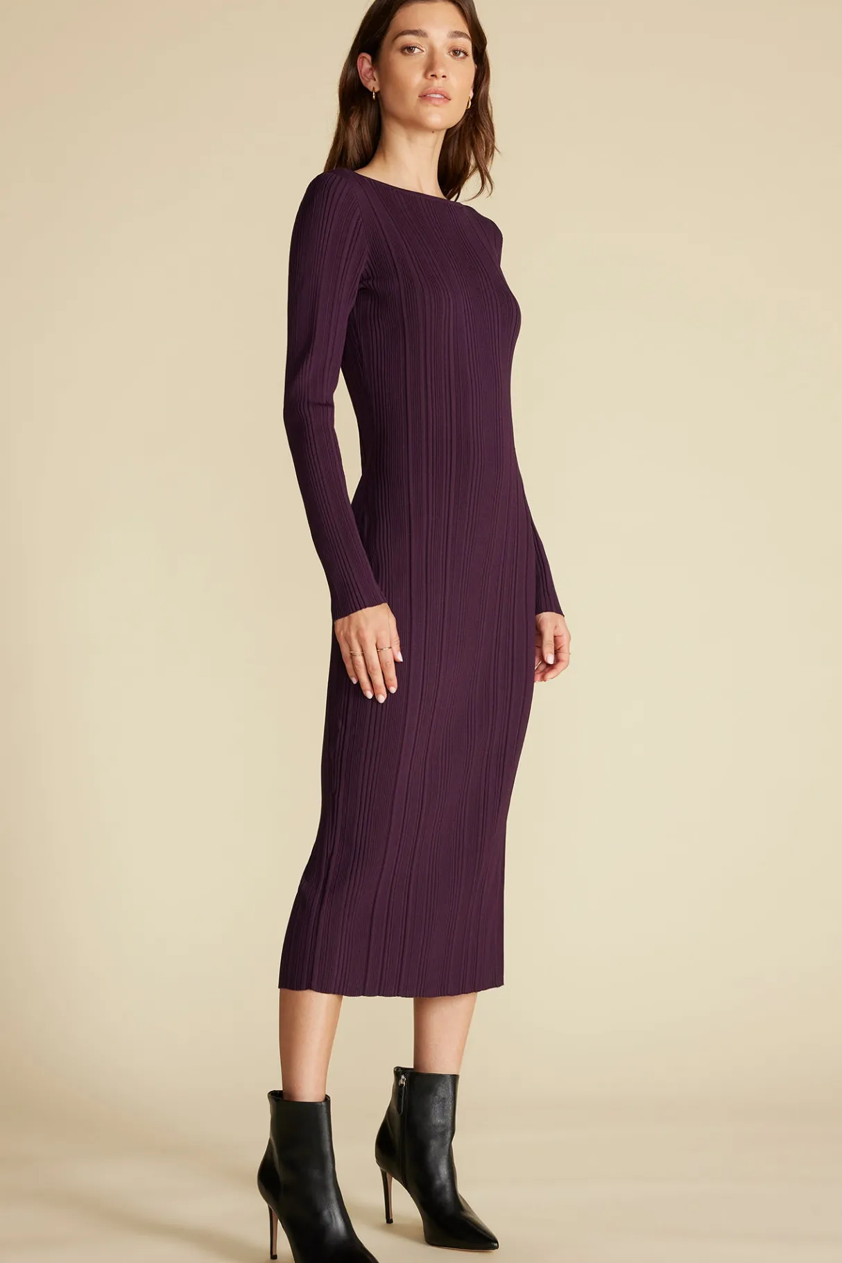 Amour Vert Chantae Boatneck Rib Dress PurpleFig Best