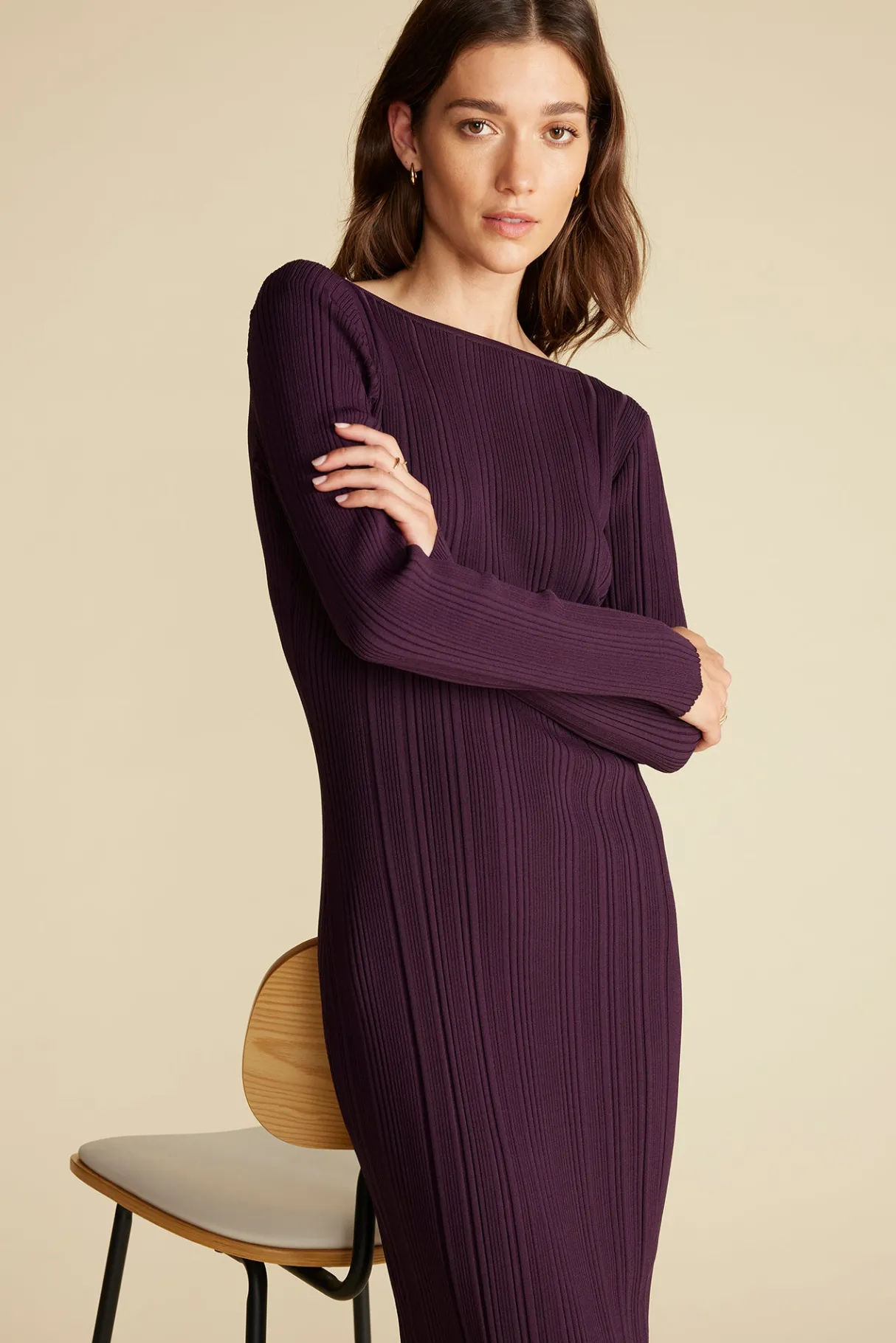 Amour Vert Chantae Boatneck Rib Dress PurpleFig Best