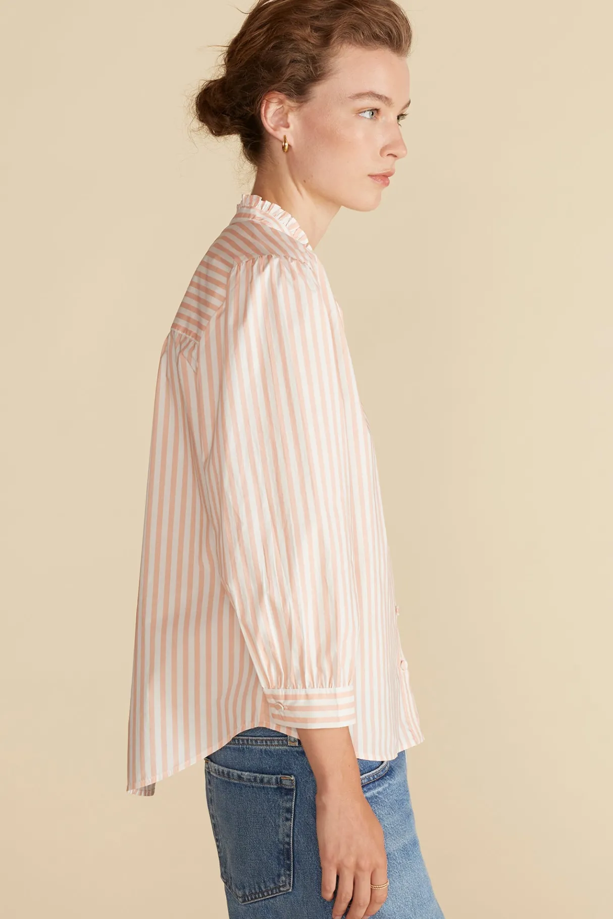 Amour Vert Charlotte Organic Cotton Blouse ApricotandIvoryStripe Clearance