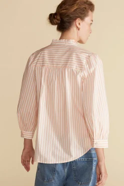Amour Vert Charlotte Organic Cotton Blouse ApricotandIvoryStripe Clearance