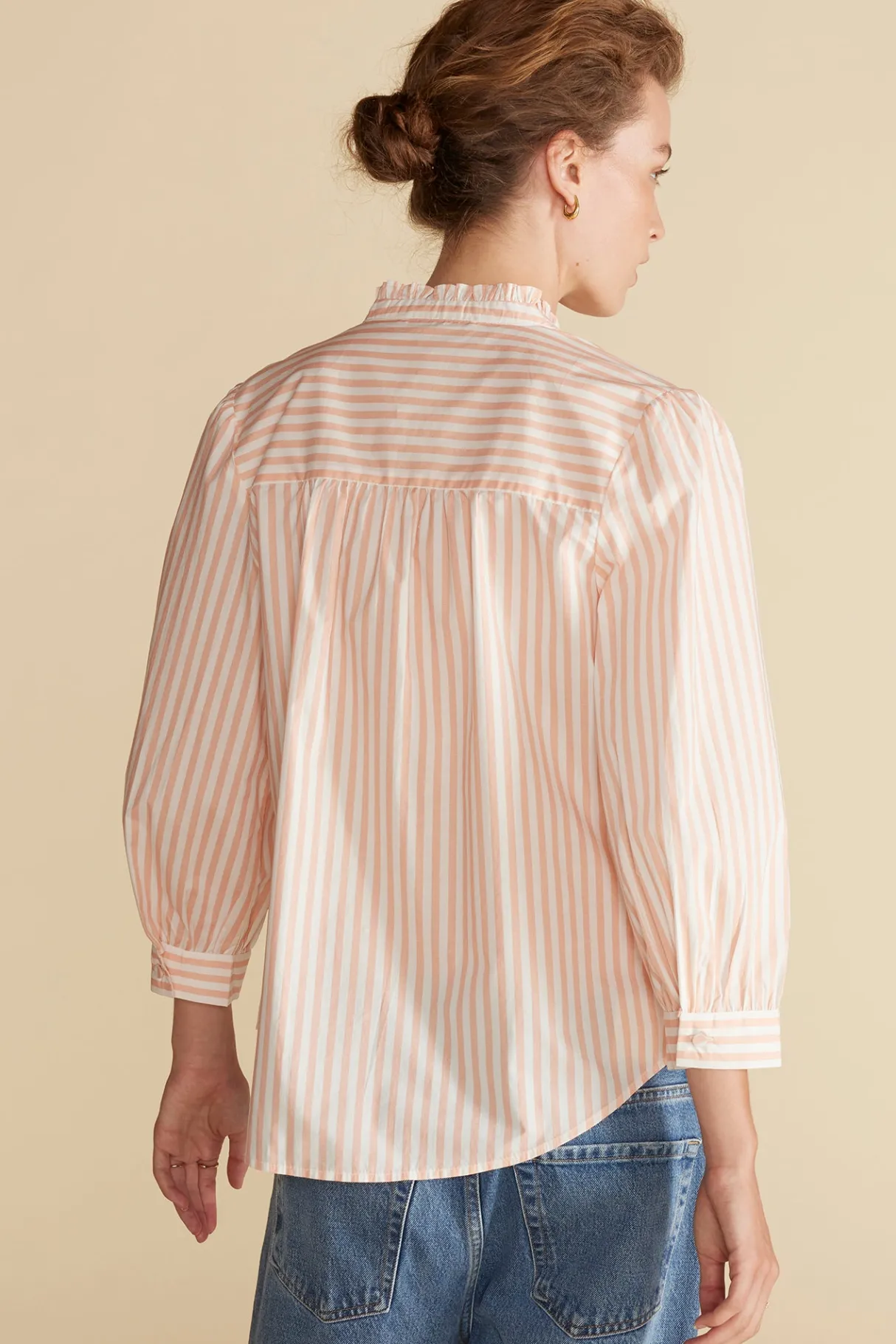 Amour Vert Charlotte Organic Cotton Blouse ApricotandIvoryStripe Clearance