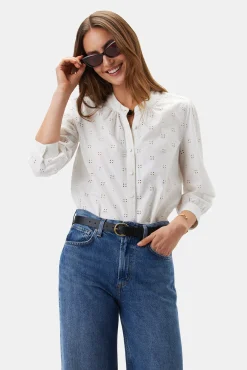 Amour Vert Charlotte Organic Cotton Eyelet Blouse CloverEyeletWhite Discount