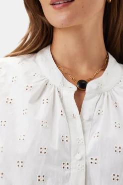 Amour Vert Charlotte Organic Cotton Eyelet Blouse CloverEyeletWhite Discount