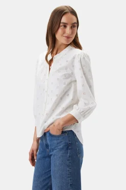 Amour Vert Charlotte Organic Cotton Eyelet Blouse CloverEyeletWhite Discount