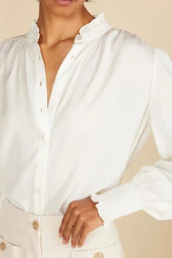 Amour Vert Charlotte Ruffled Recycled Sateen Blouse Ivory Discount