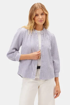 Amour Vert Charlotte Seersucker Blouse BrittanyStripeBlue Hot