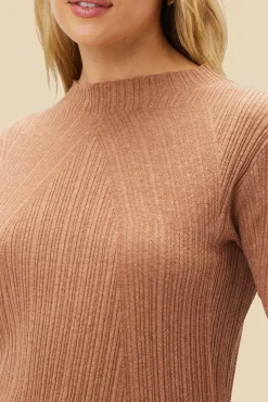 Amour Vert Claire Mock Neck Sweater Tan Outlet