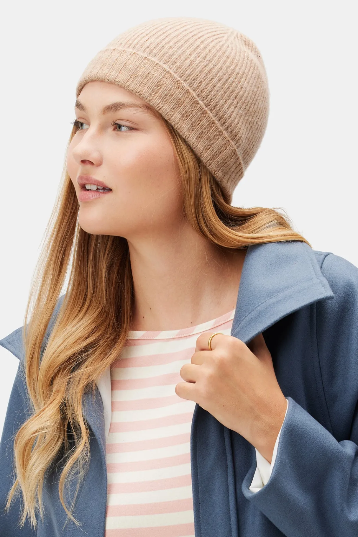 Amour Vert Colby Cashmere Beanie CafeAuLait Clearance