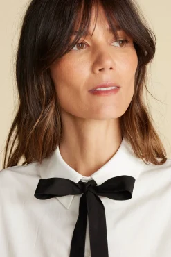 Amour Vert Cottine Cotton Poplin Tie Blouse White New
