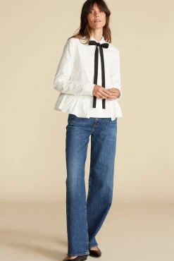 Amour Vert Cottine Cotton Poplin Tie Blouse White New
