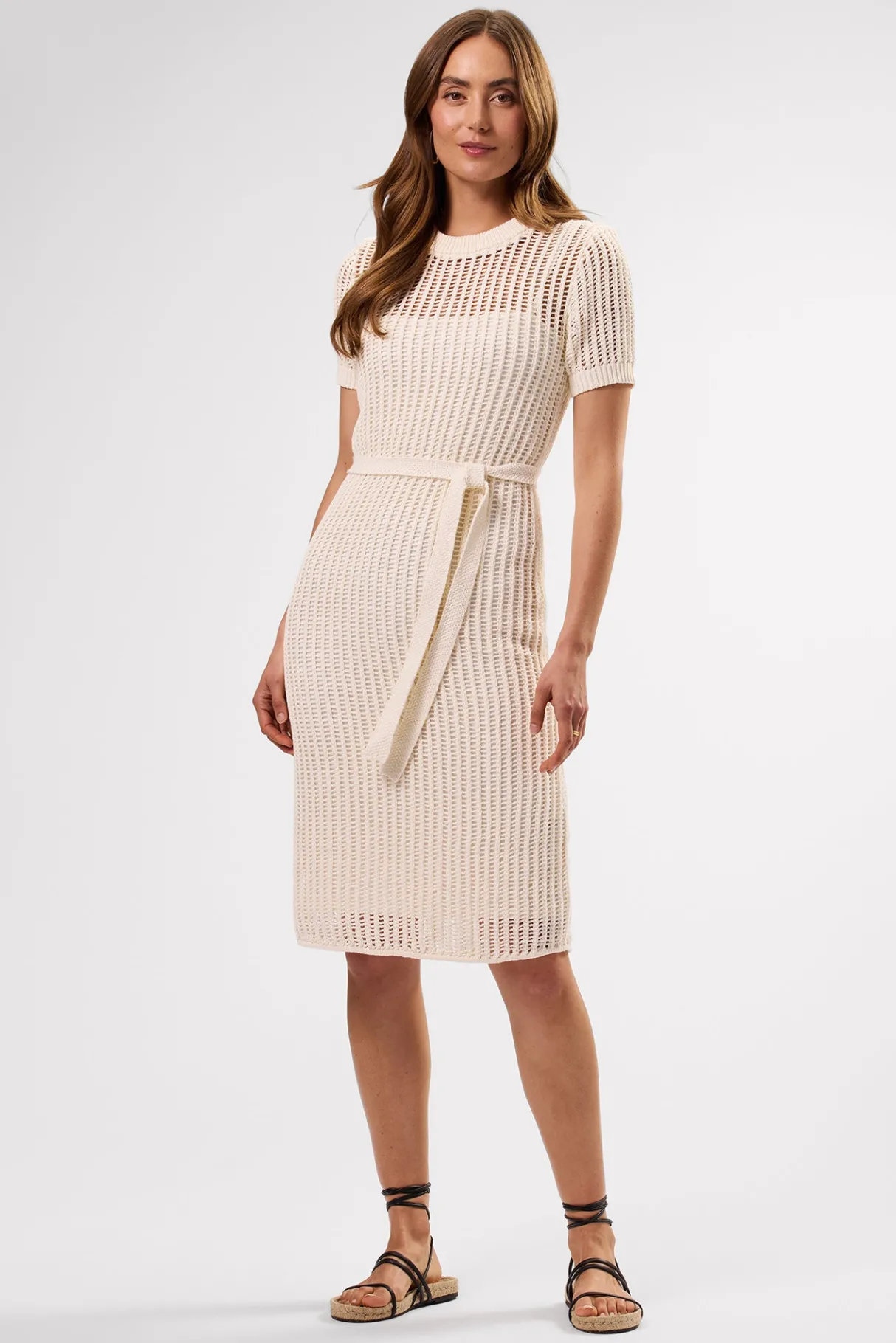 Amour Vert Crochet T Shirt Dress Ivory Discount
