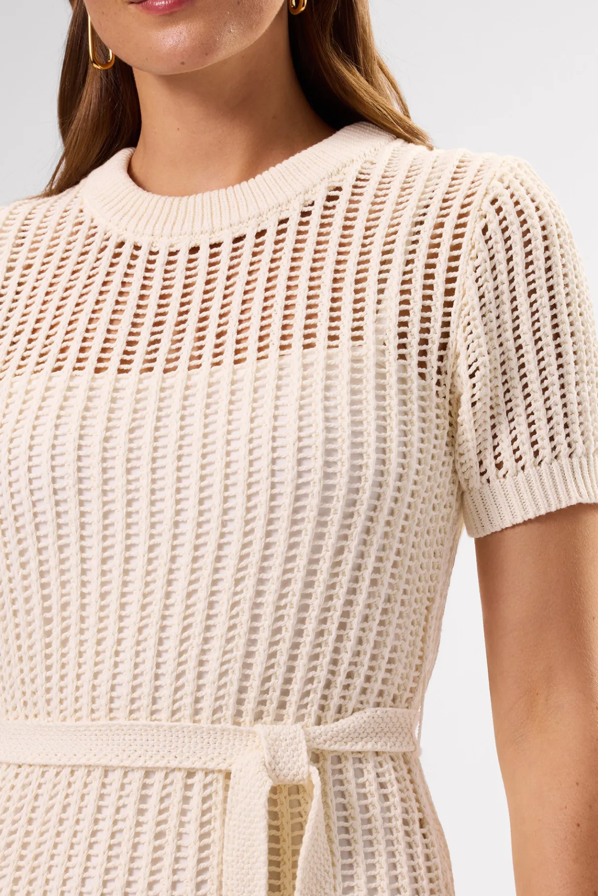 Amour Vert Crochet T Shirt Dress Ivory Discount