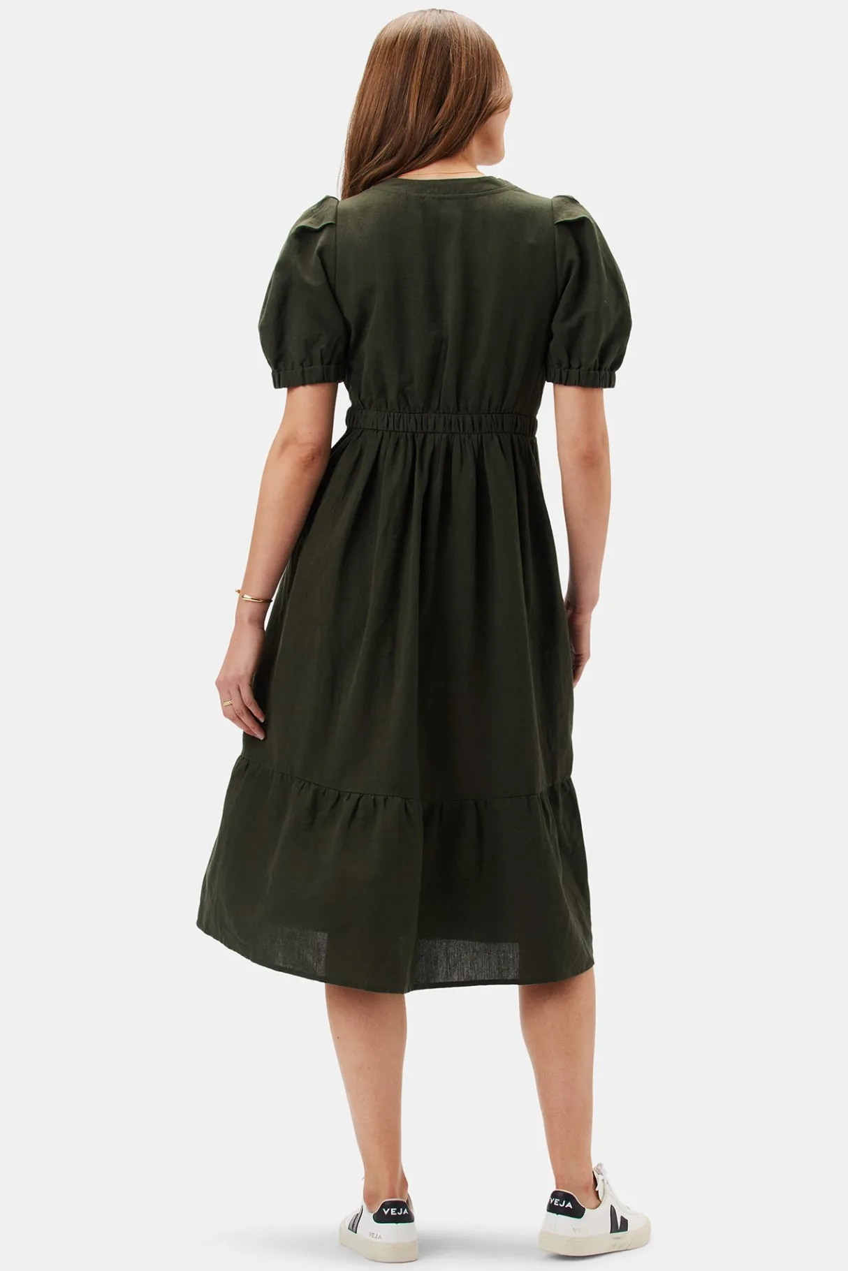 Amour Vert Danielle Cotton Linen Dress OliveGreen Hot