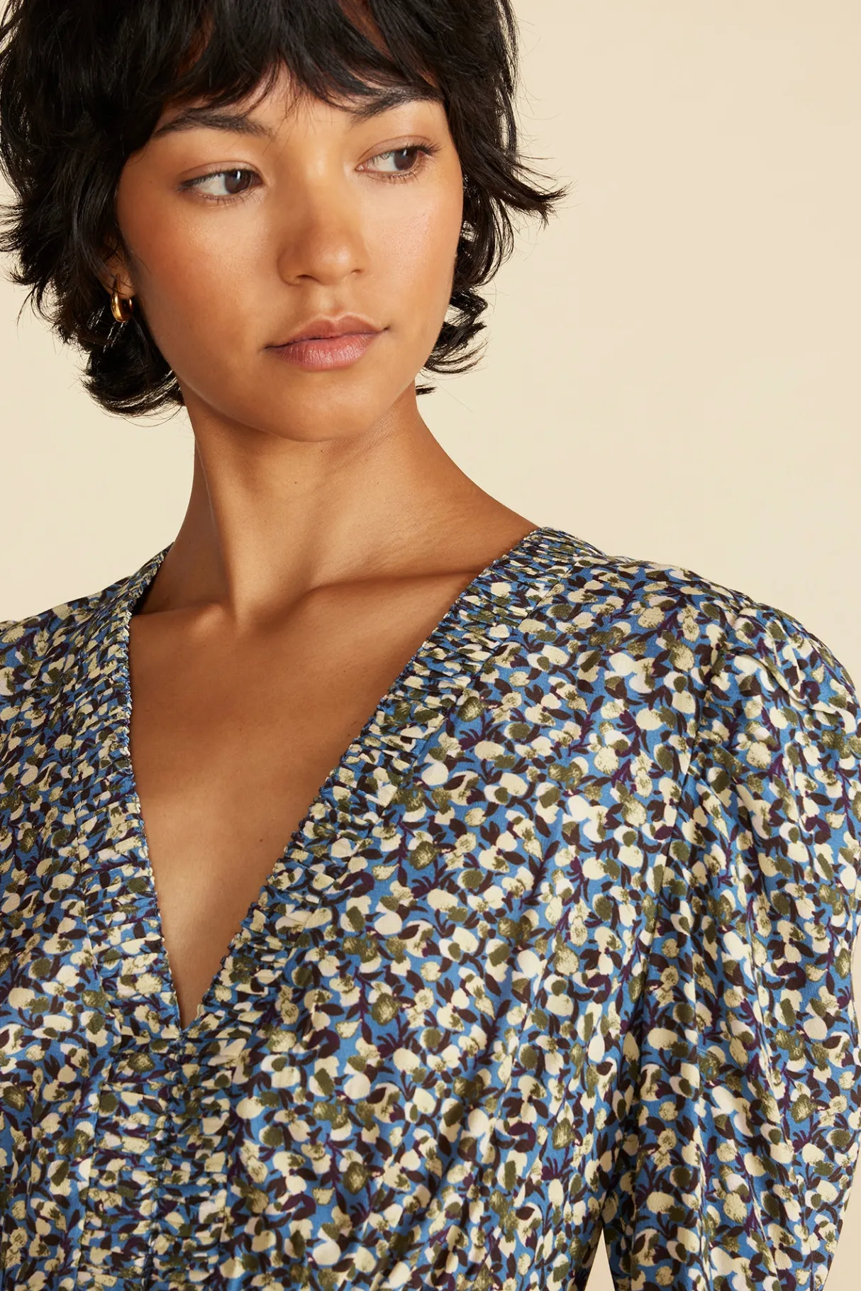Amour Vert Danielle Puff Sleeve Dress RennesSkyBlueFloralPrint Hot