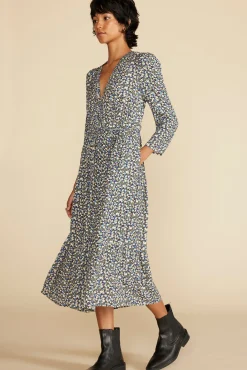 Amour Vert Danielle Puff Sleeve Dress RennesSkyBlueFloralPrint Hot