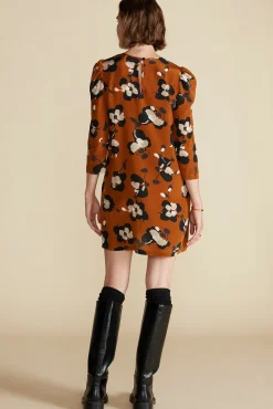 Amour Vert Darla Washable Silk Dress AlmondBrownPenseeFloralPrint Outlet