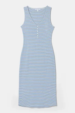 Amour Vert Deacon Organic Cotton Modal Rib Dress CannesStripeNaturalAegeanBlue Online