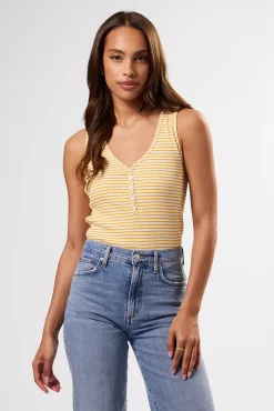 Amour Vert Deacon Organic Cotton Modal Rib Tank CannesStripeNaturalSoleilYellow Hot