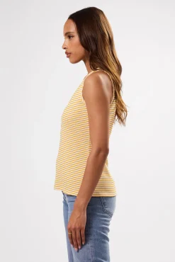 Amour Vert Deacon Organic Cotton Modal Rib Tank CannesStripeNaturalSoleilYellow Hot