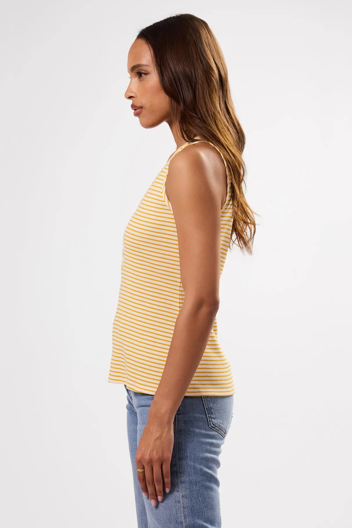 Amour Vert Deacon Organic Cotton Modal Rib Tank CannesStripeNaturalSoleilYellow Hot