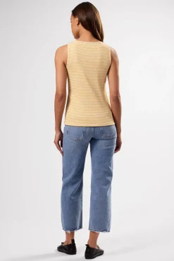 Amour Vert Deacon Organic Cotton Modal Rib Tank CannesStripeNaturalSoleilYellow Hot