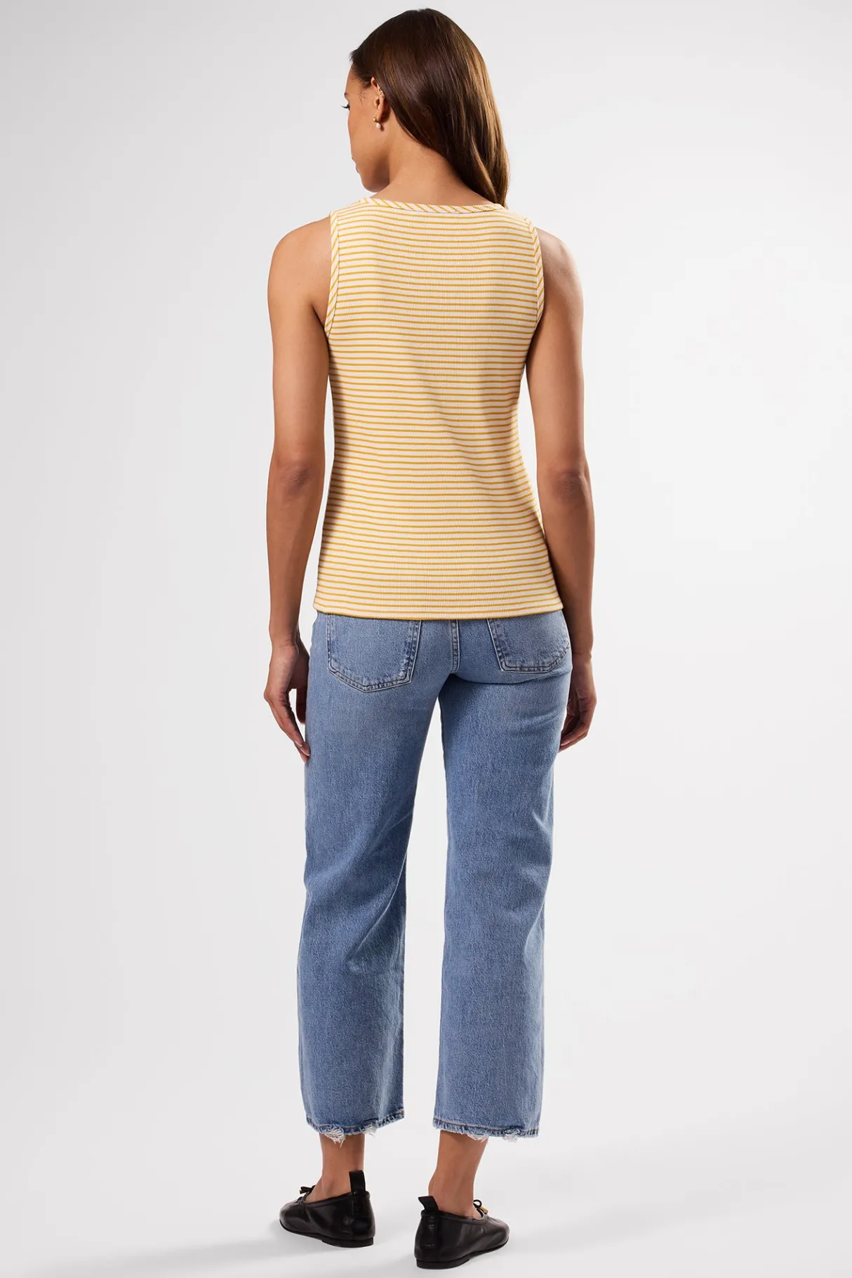 Amour Vert Deacon Organic Cotton Modal Rib Tank CannesStripeNaturalSoleilYellow Hot