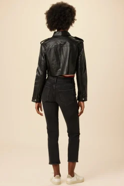 Amour Vert Deadwood Bella Cropped Leather Jacket Black Hot