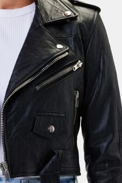 Amour Vert Deadwood Joan Leather Biker Jacket Black New