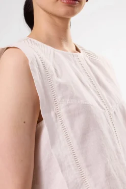 Amour Vert Detailed Cotton Linen Tank Top White Best