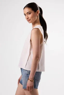 Amour Vert Detailed Cotton Linen Tank Top White Best