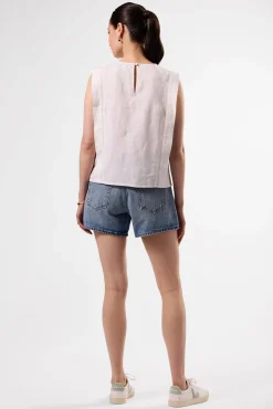 Amour Vert Detailed Cotton Linen Tank Top White Best