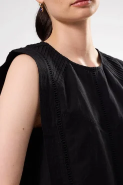 Amour Vert Detailed Cotton Linen Tank Top Black Clearance