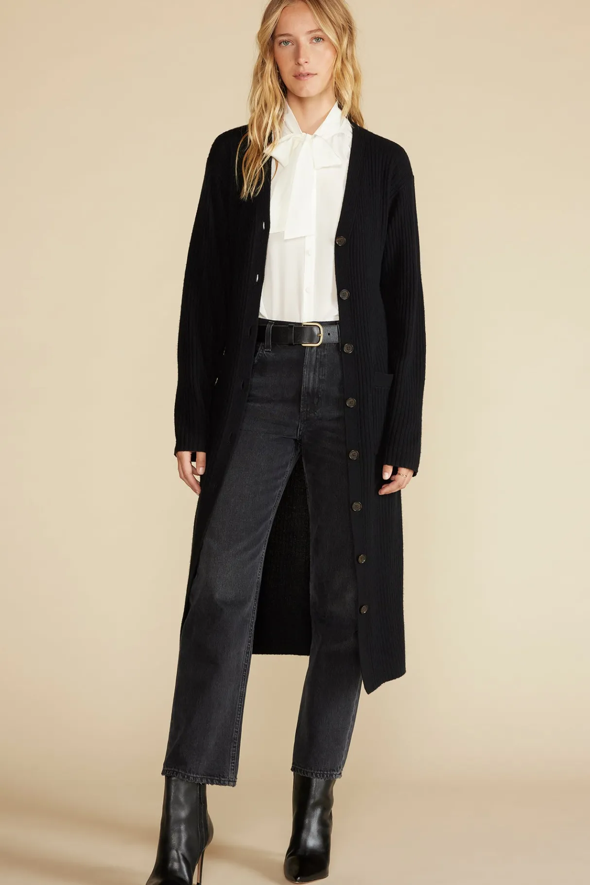 Amour Vert Dion Long V Neck Cardigan LicoriceBlack Clearance