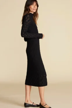 Amour Vert Dore Diamond Pointelle Midi Dress Black Outlet