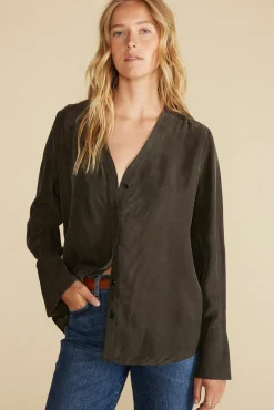 Amour Vert Dree Cupro V Neck Blouse OliveGreen Online