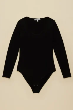 Amour Vert Elea Bamboo Knit Bodysuit Black Discount