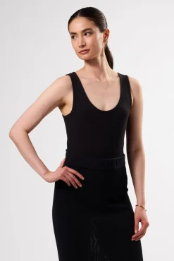 Amour Vert Elea Organic Cotton Modal Rib Bodysuit Black Discount