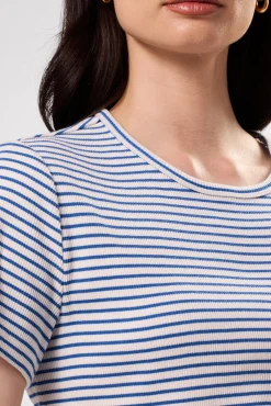 Amour Vert Eleanor Organic Cotton Modal Rib Tee CannesStripeNaturalAegeanBlue Hot