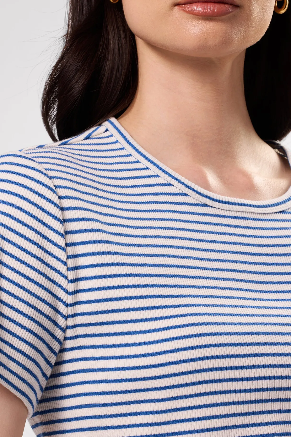 Amour Vert Eleanor Organic Cotton Modal Rib Tee CannesStripeNaturalAegeanBlue Hot