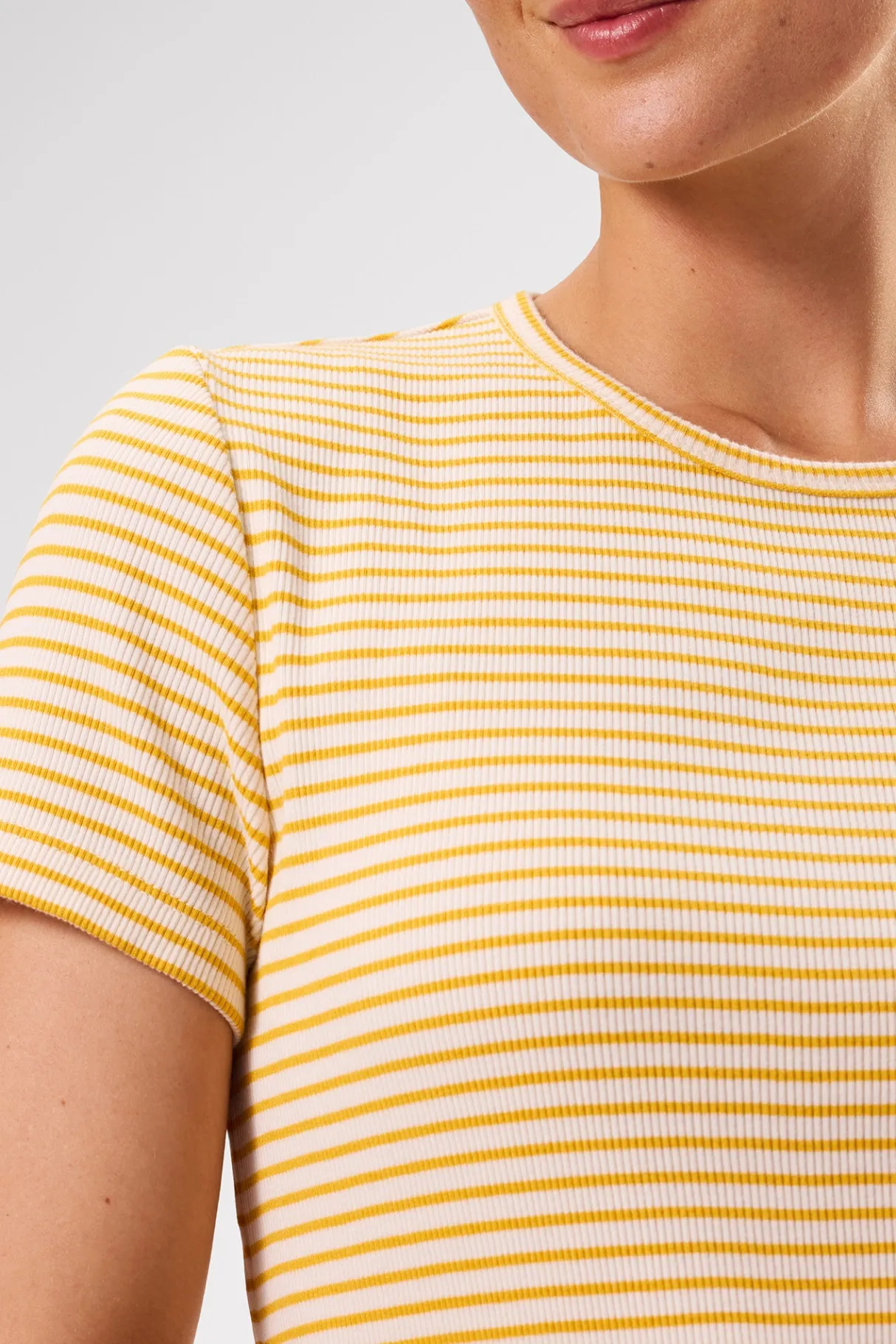Amour Vert Eleanor Organic Cotton Modal Rib Tee CannesStripeNaturalSoleilYellow Discount
