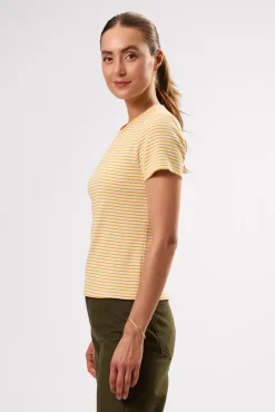 Amour Vert Eleanor Organic Cotton Modal Rib Tee CannesStripeNaturalSoleilYellow Discount