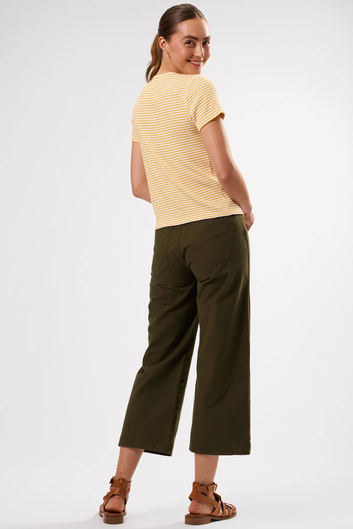 Amour Vert Eleanor Organic Cotton Modal Rib Tee CannesStripeNaturalSoleilYellow Discount