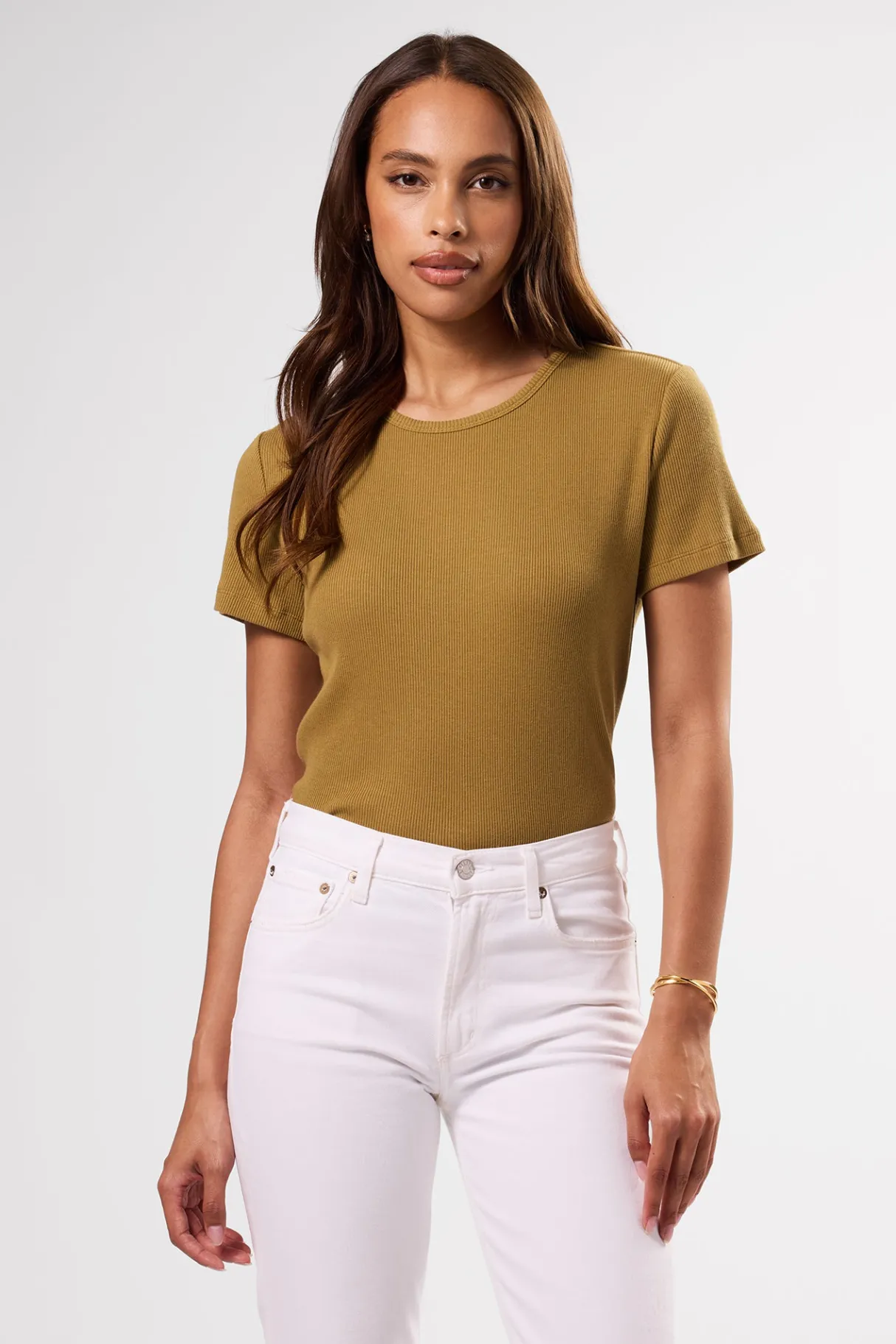 Amour Vert Eleanor Organic Cotton Modal Rib Tee Elm New