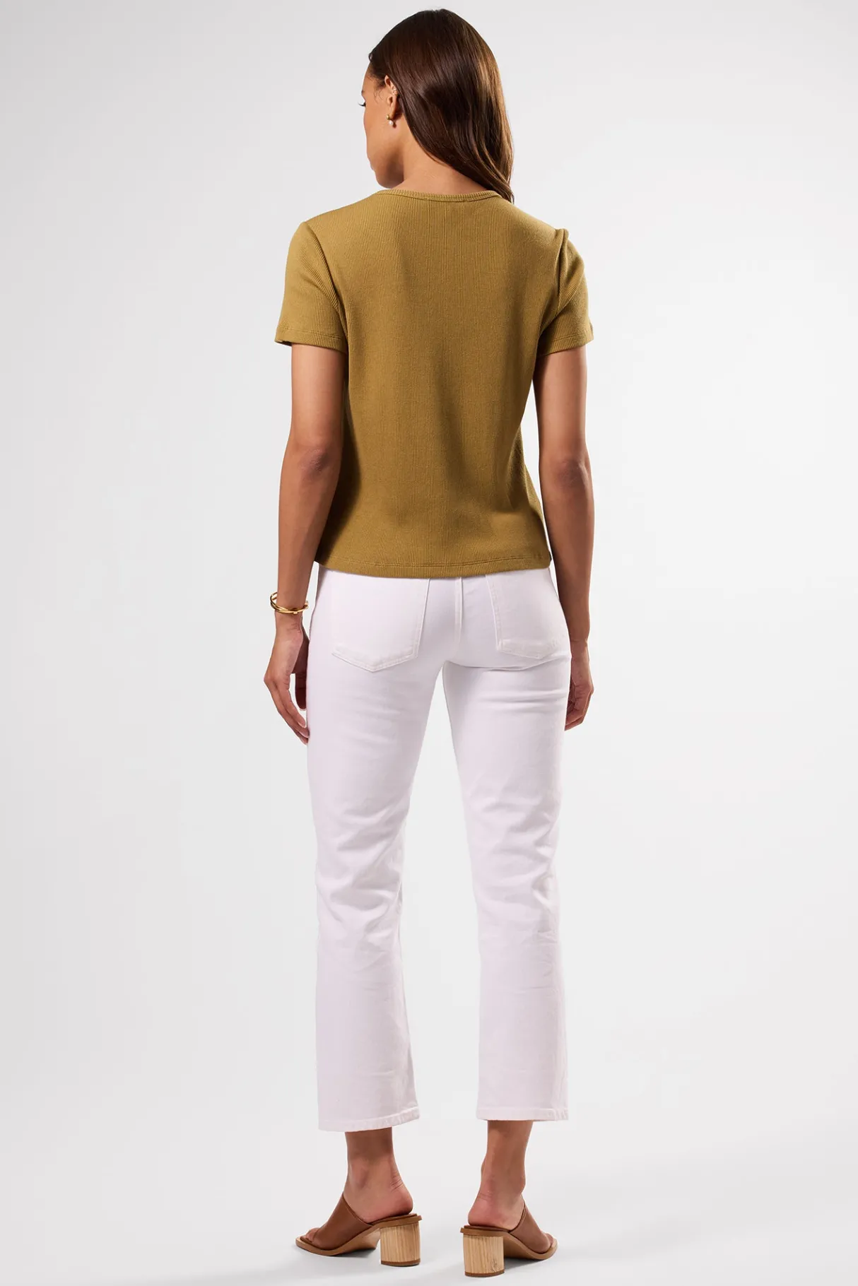 Amour Vert Eleanor Organic Cotton Modal Rib Tee Elm New
