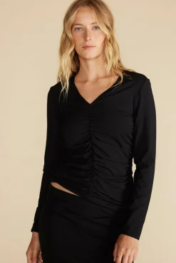Amour Vert Elise Bamboo Knit Top Black New