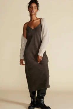 Amour Vert Eloise Cupro Slip Dress OliveGreen Clearance