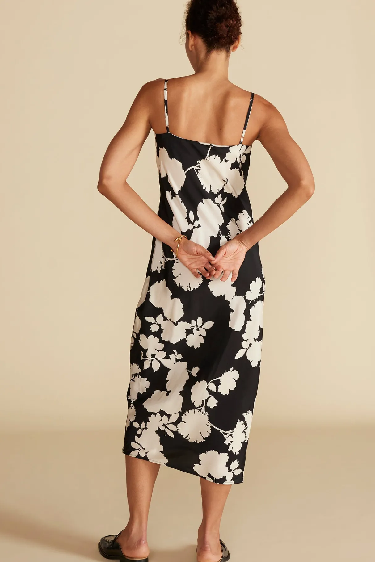 Amour Vert Eloise Cupro Slip Dress BlackandIvoryRosePrint Outlet