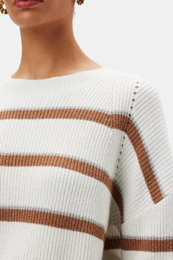 Amour Vert Emma Striped Sweater IvoryTanGrayStripe Sale