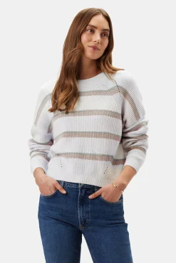 Amour Vert Emma Striped Sweater IvoryGreenTanStripe Clearance